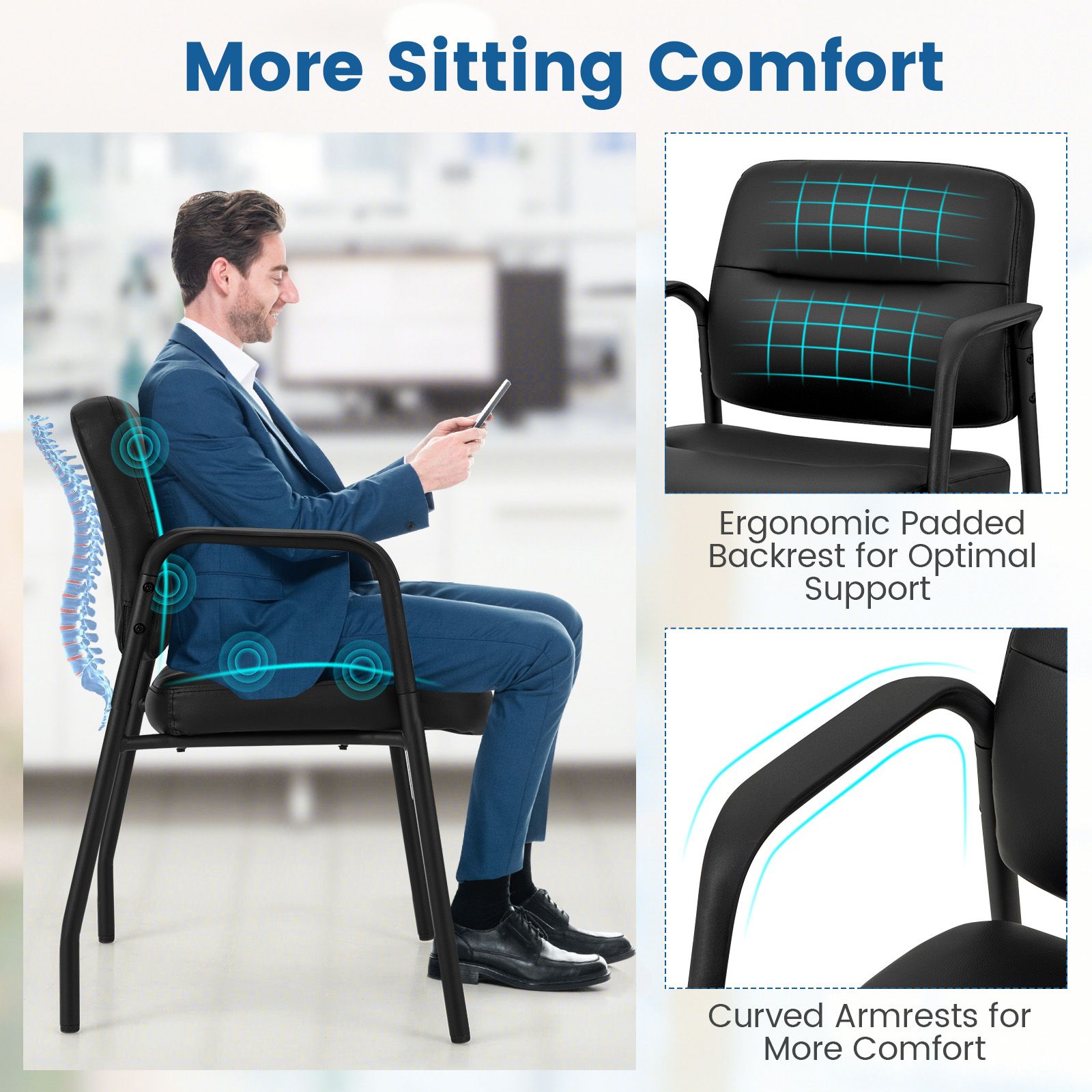 Set of 2 Waiting Room Chairs with Integrated Armrests No Wheels